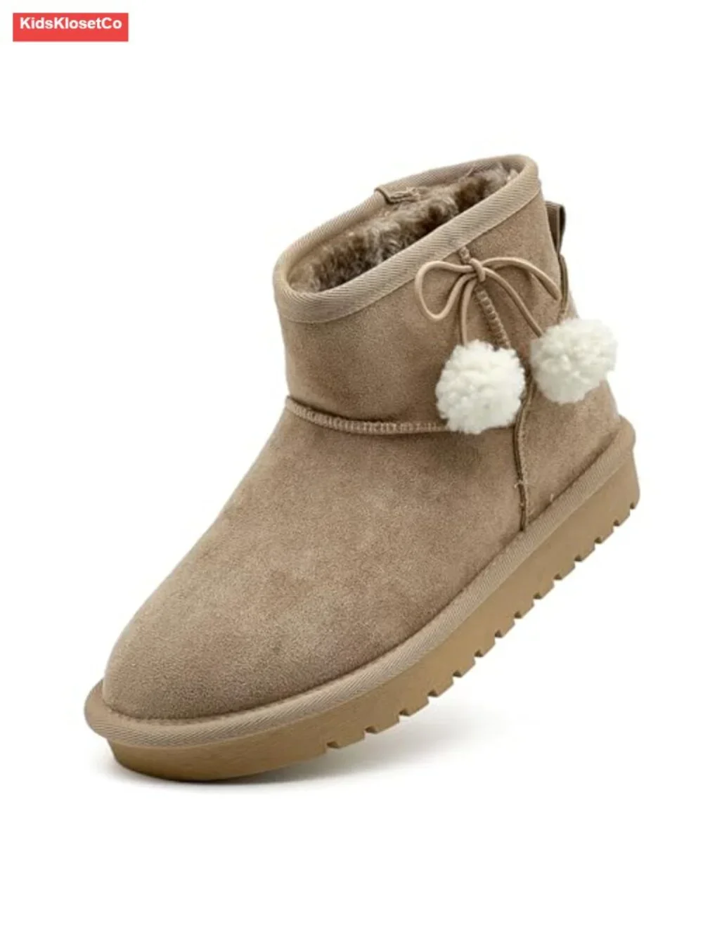 Kids Snow Boots Faux Suede Fur Lined Slip On Ankle Winter Boot